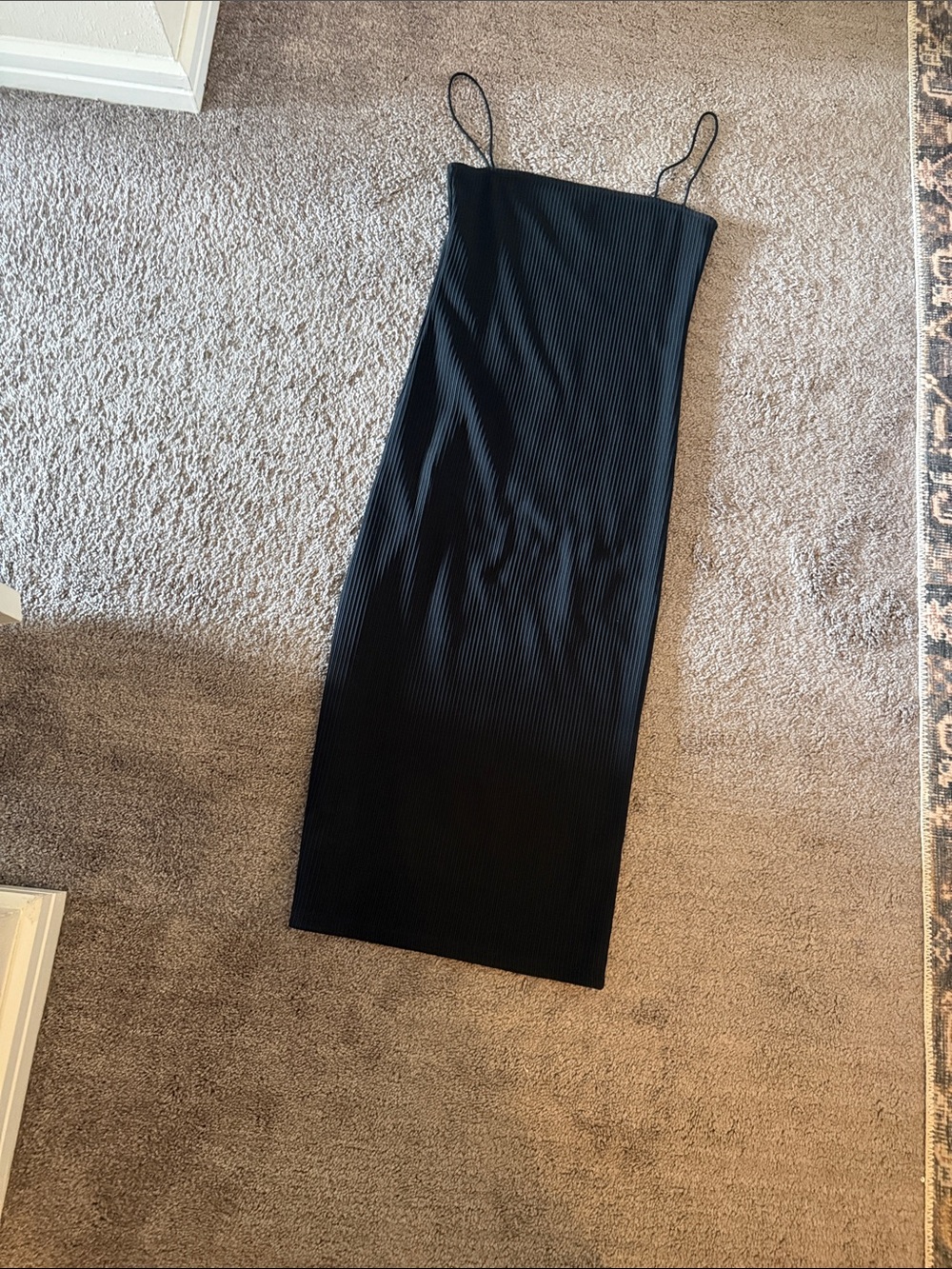 Topshop Black Ribbed Maxi Slip Dress with Spaghetti Straps